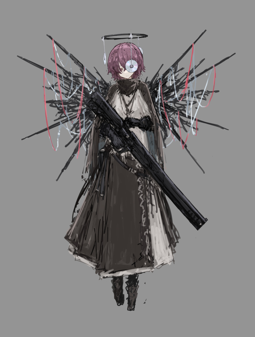 1girl, absurdres, angel, arknights, black_footwear, black_gloves, brown_scarf, brown_skirt