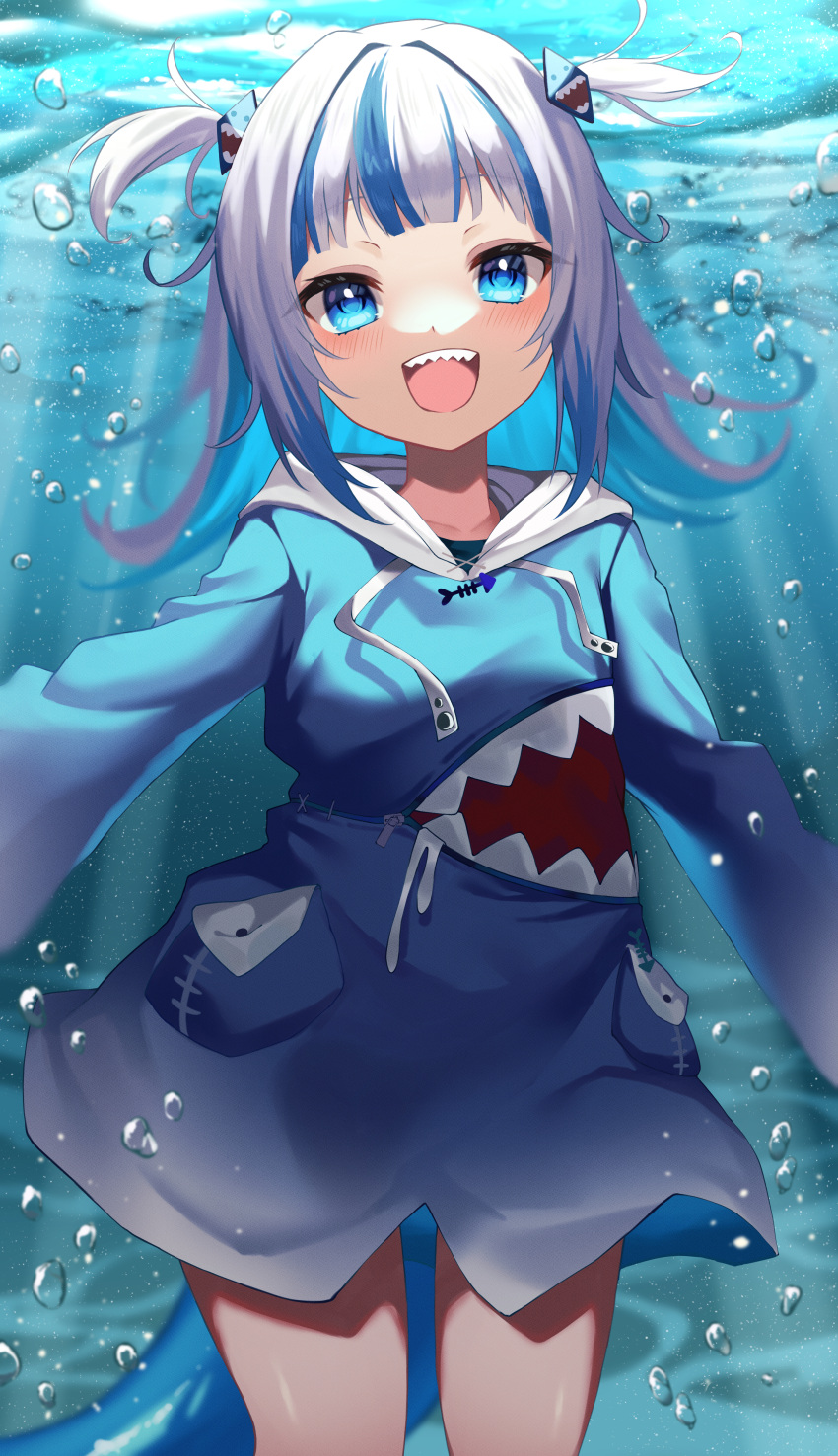 1girl, 2021, absurdres, animal_costume, animal_hood, blue_eyes, blue_hair, blue_hoodie