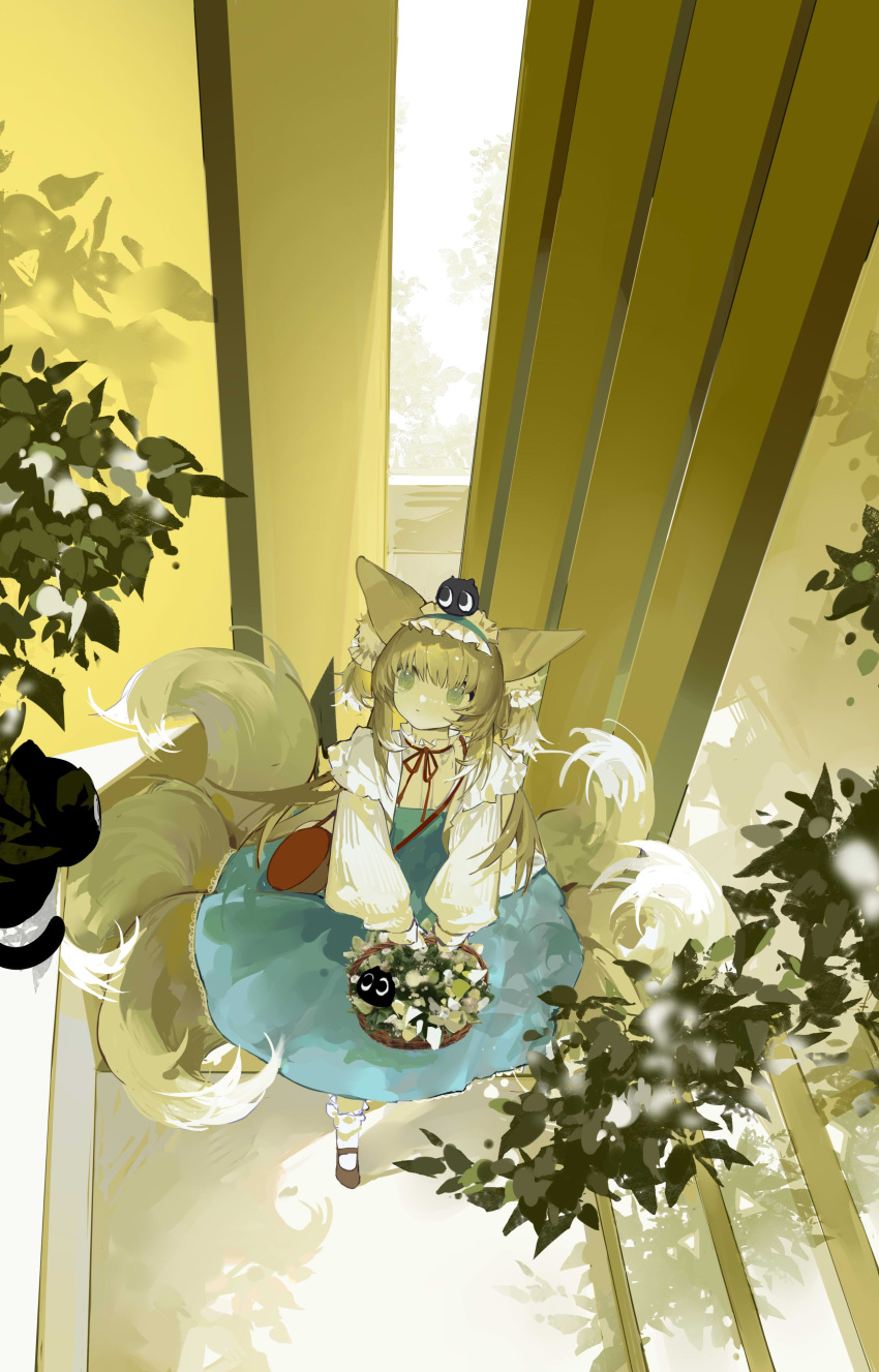 1girl, absurdres, animal_ears, animal_on_head, arknights, basket, black_cat, black_footwear