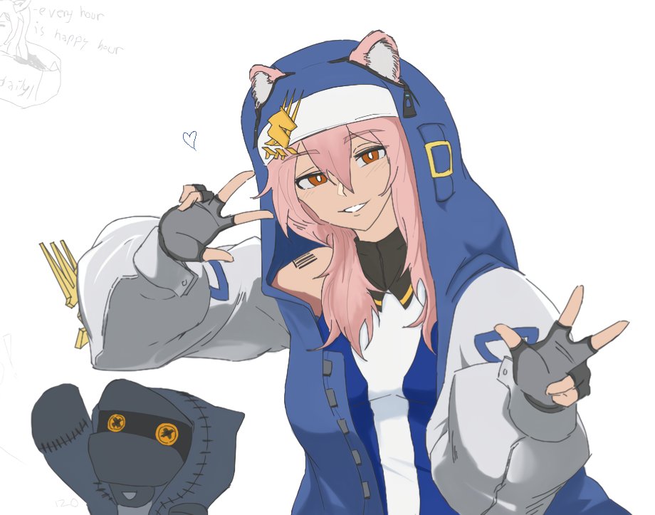 1girl, animal_ears, arknights, barcode, barcode_tattoo, blue_jacket, bridget_(guilty_gear), bridget_(guilty_gear)_(cosplay)