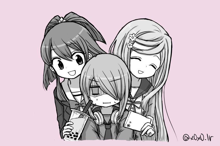 3girls, :d, :i, aika_himena, annoyed, bangs, blazer, blunt_ends