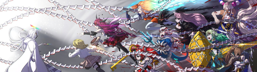 6+girls, absurdres, animal_ears, bangs, blonde_hair, blood, blood_on_face, blue_eyes