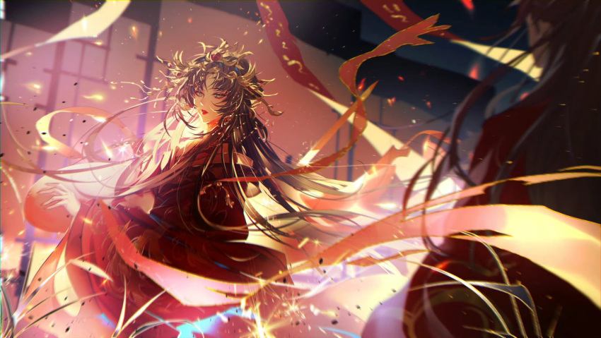 1girl, bangs, black_hair, chinese_clothes, glint, hanfu, highres, hua_yi_shan_xin_zhi_yue