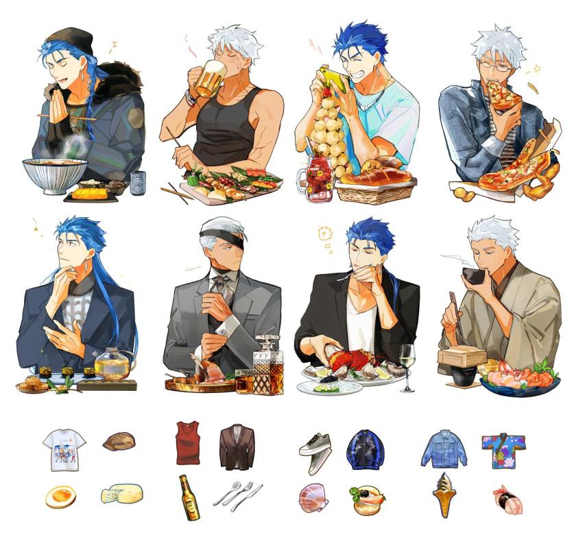 4boys, ?, alcohol, archer_(fate), archer_alter_(fate), beanie, beer, beer_mug