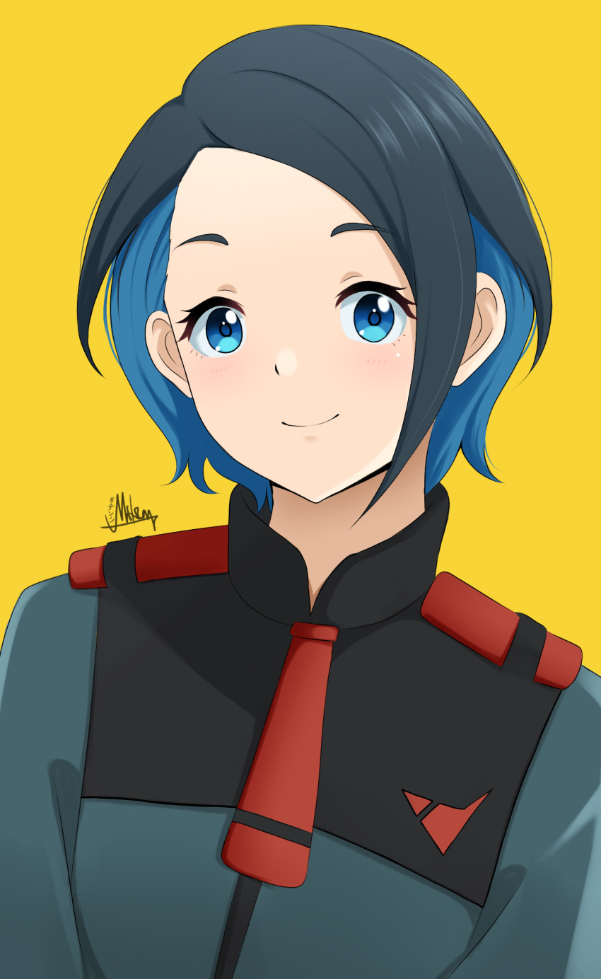 1girl, blue_eyes, blue_hair, dark_blue_hair, datenshi_p, english_commentary, gundam, gundam_suisei_no_majo