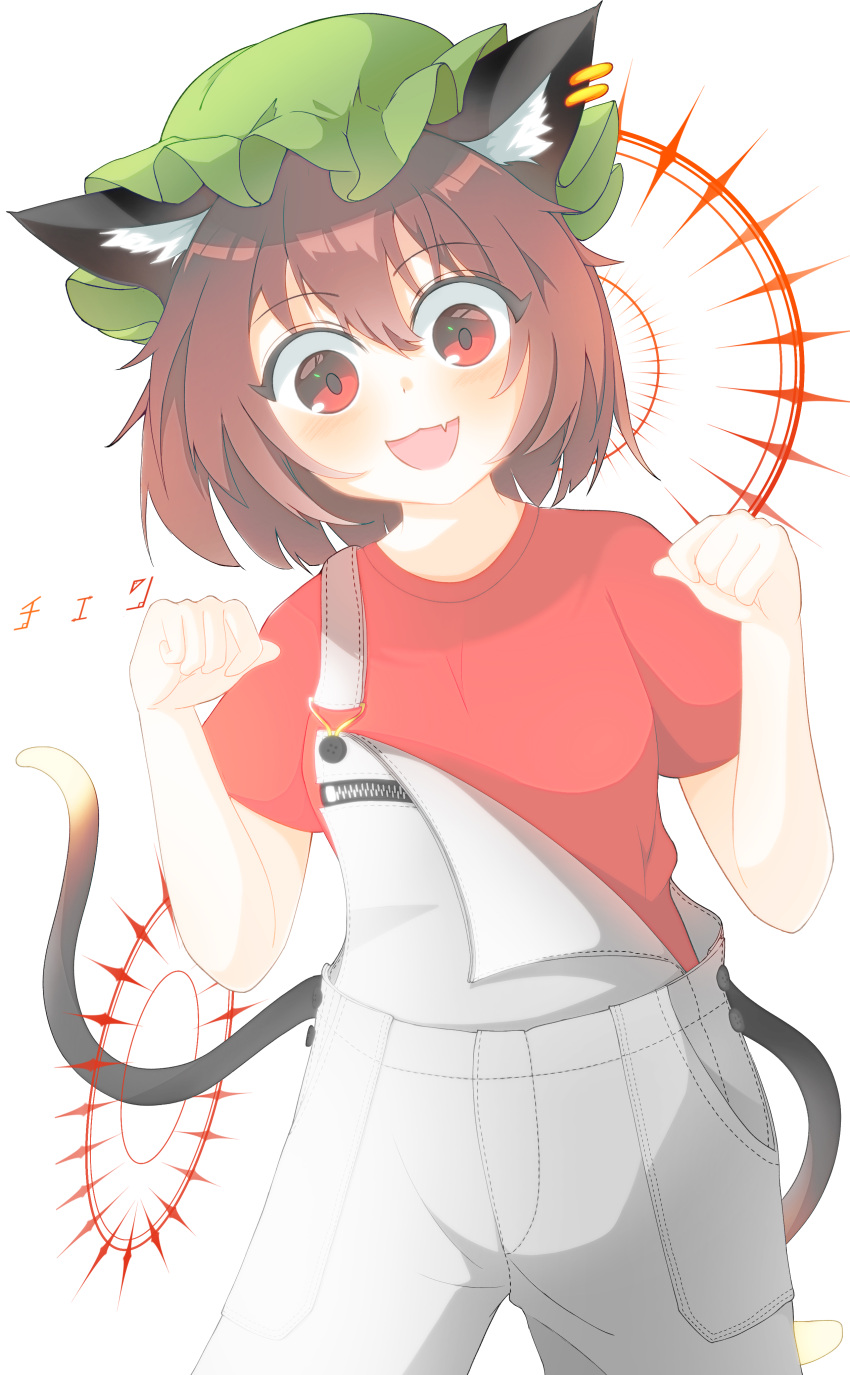 1girl, :3, absurdres, animal_ears, brown_hair, cat_ears, cat_tail, chen