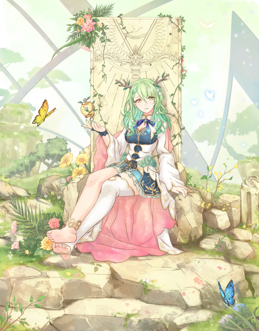 absurdres, amazingsphelon, barefoot, bug, butterfly, ceres_fauna, crossed_ankles, feet