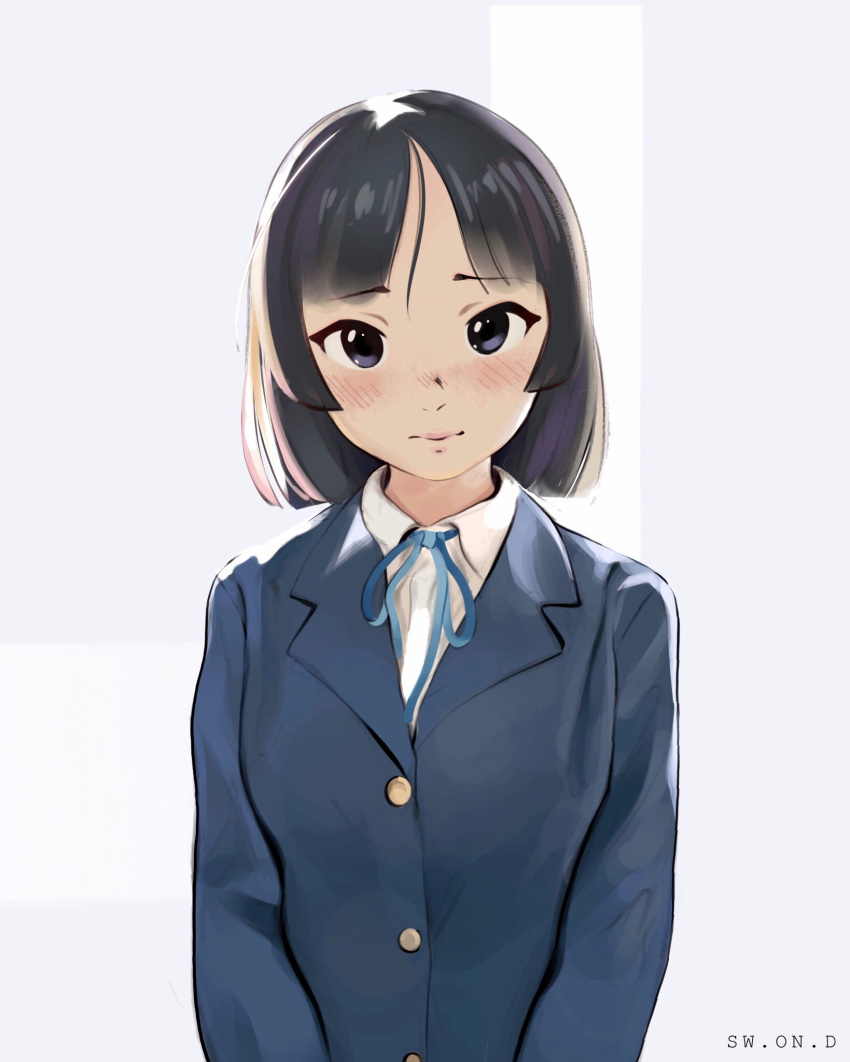 1girl, akiyama_mio, alternate_hair_length, alternate_hairstyle, artist_name, bangs, black_eyes, black_hair