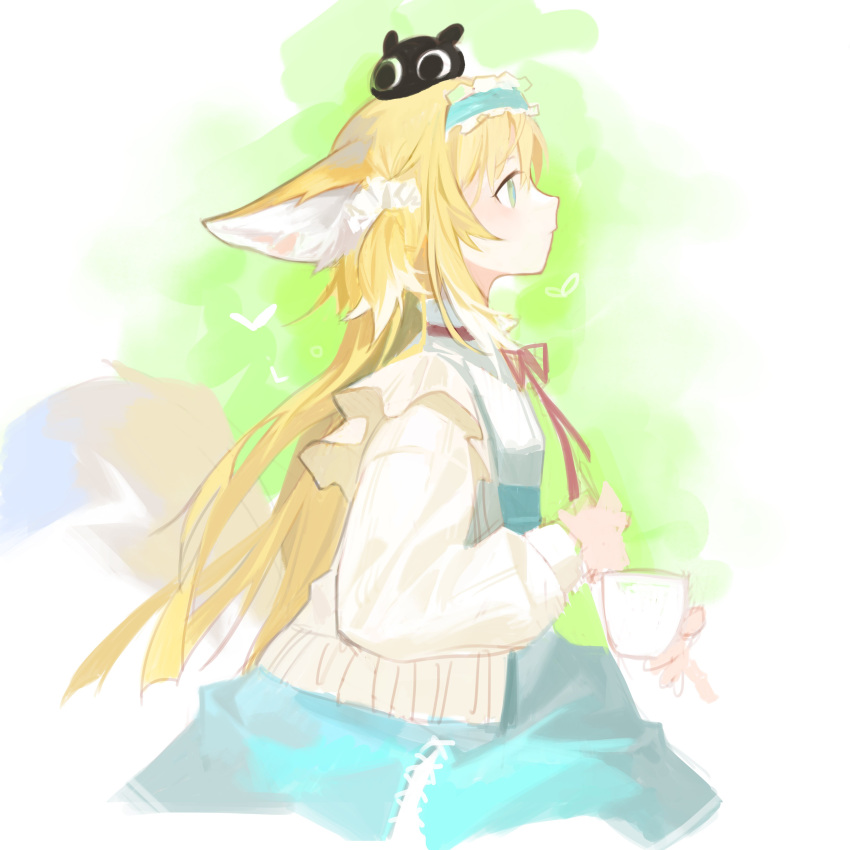 1girl, absurdres, animal_ears, arknights, bangs, blonde_hair, cardigan, closed_mouth