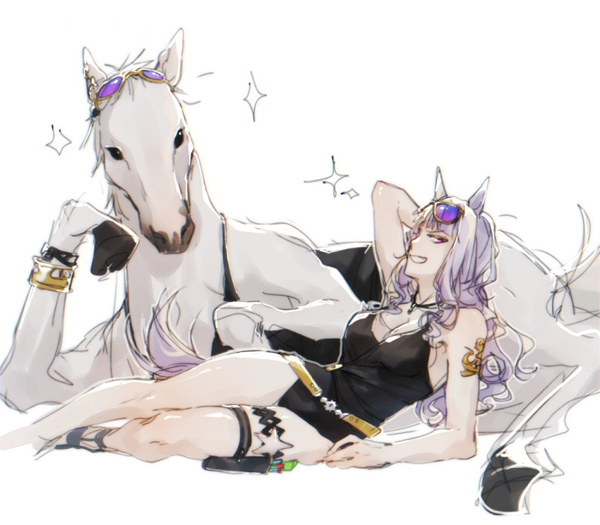 animal_ears, belt, cosplay, creature_and_personification, gold_ship_(racehorse), gold_ship_(run_revolt_launcher)_(umamusume), gold_ship_(umamusume), gold_ship_(umamusume)_(cosplay)