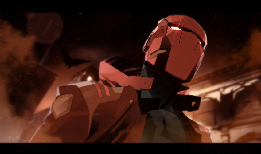 1boy, black_bodysuit, bodysuit, collarbone, dc_comics, embers, english_commentary, glowing