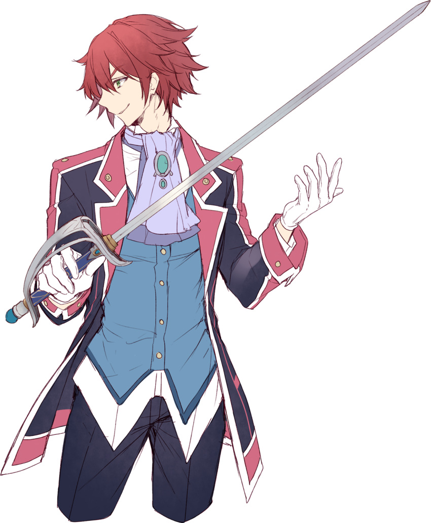 1boy, achan_(blue_semi), eiyuu_densetsu, gloves, green_eyes, highres, holding, holding_sword