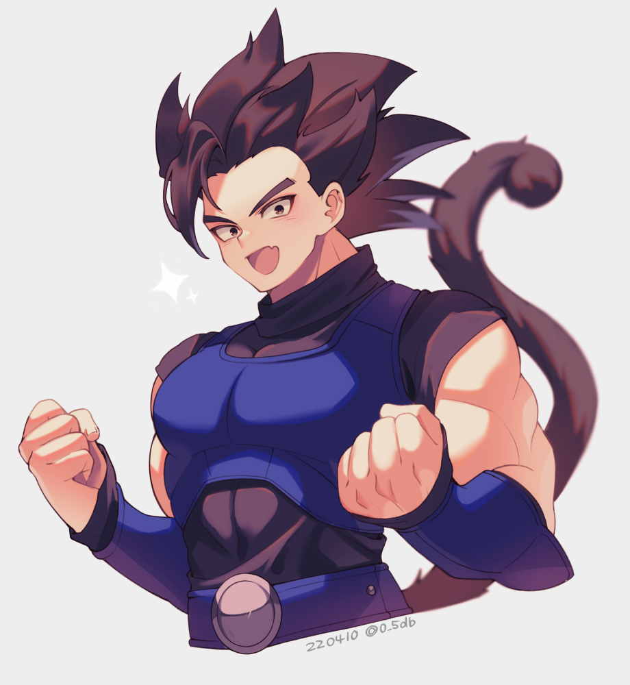 1boy, :d, armor, black_eyes, black_hair, black_shirt, clenched_hands, commentary_request