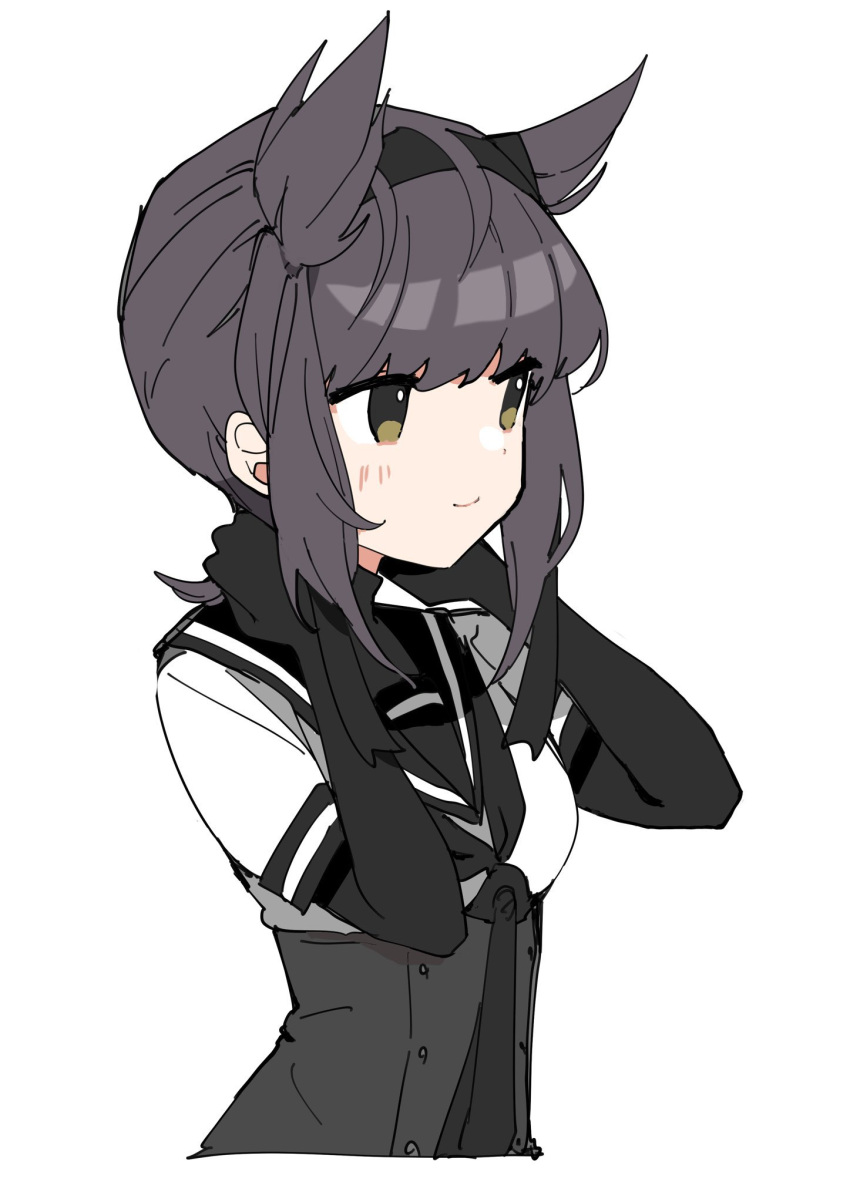 1girl, bangs, black_bodysuit, black_hair, black_headband, black_neckerchief, black_sailor_collar, bodysuit