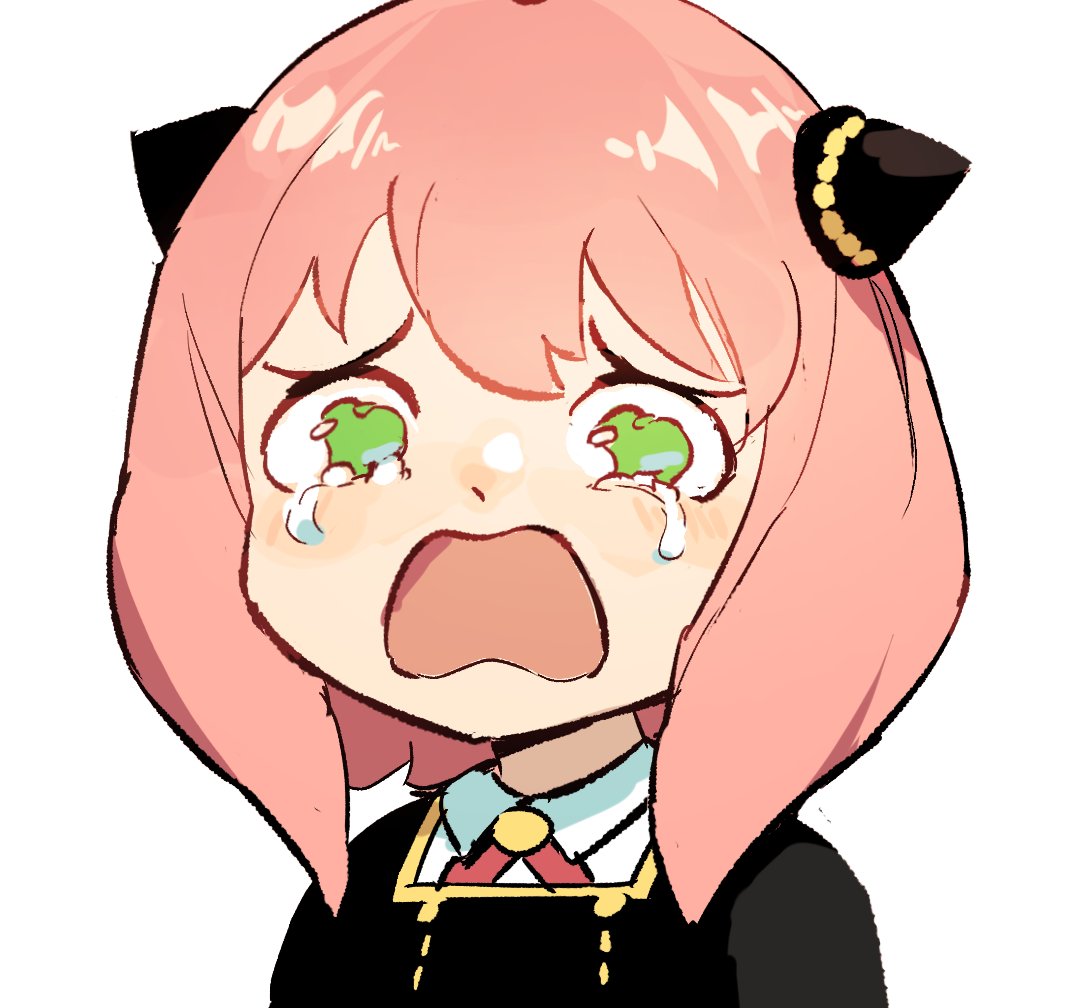 1girl, among_us, among_us_eyes_(meme), anya_(spy_x_family), bangs, blush, commentary, crying
