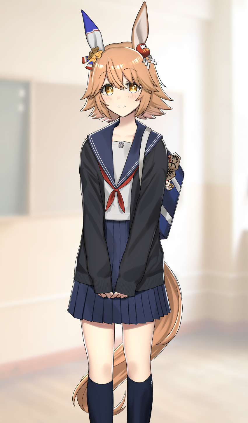 +_+, 1girl, absurdres, alternate_costume, animal_ears, black_jacket, black_socks, blue_skirt