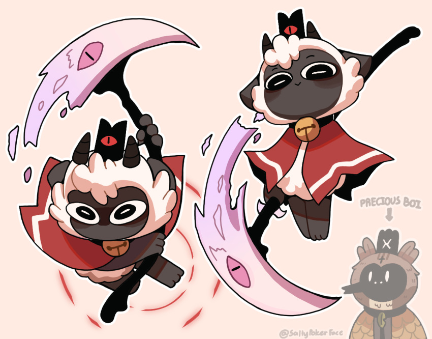 cult_of_the_lamb, furious_expression, happy_expression, lamb, scythe, sheep, tagme, the_lamb_(cult_of_the_lamb)