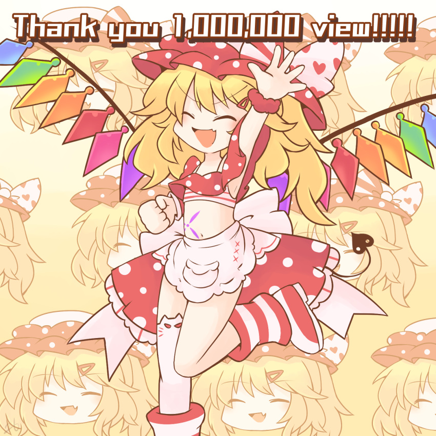1girl, 216, blonde_hair, bow, crystal, crystal_wings, flandre_scarlet, heart_ribbon
