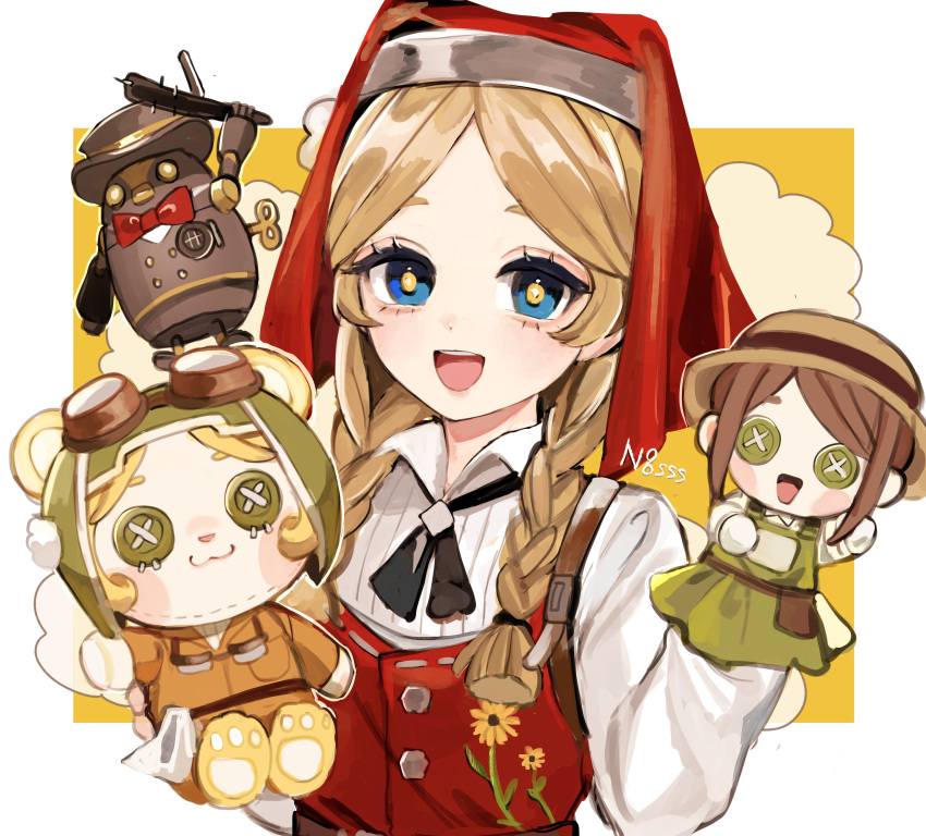 1girl, :3, :d, absurdres, anne_lester, apron, artist_name, blonde_hair