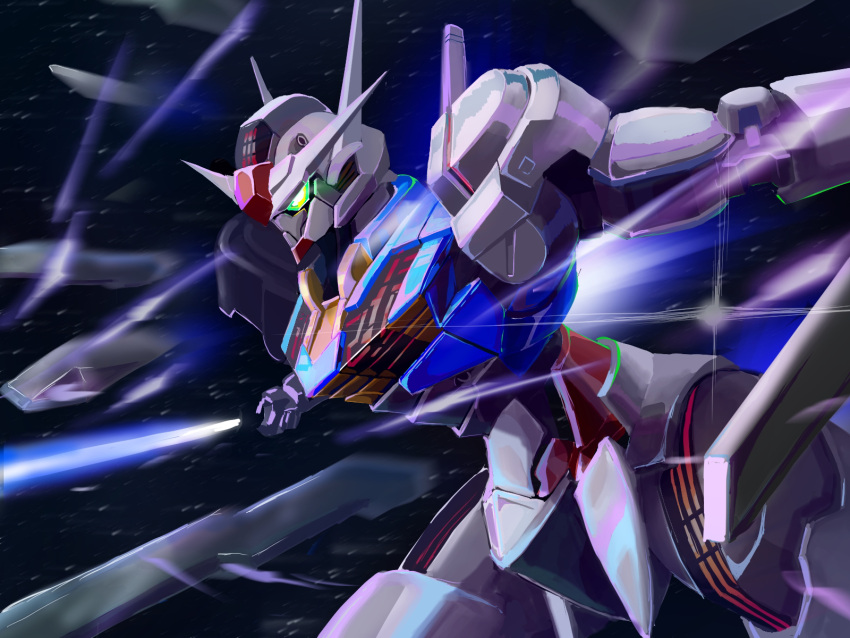 beam_saber, commentary, donguri_kaijin, energy_sword, funnels_(gundam), green_eyes, gundam, gundam_aerial