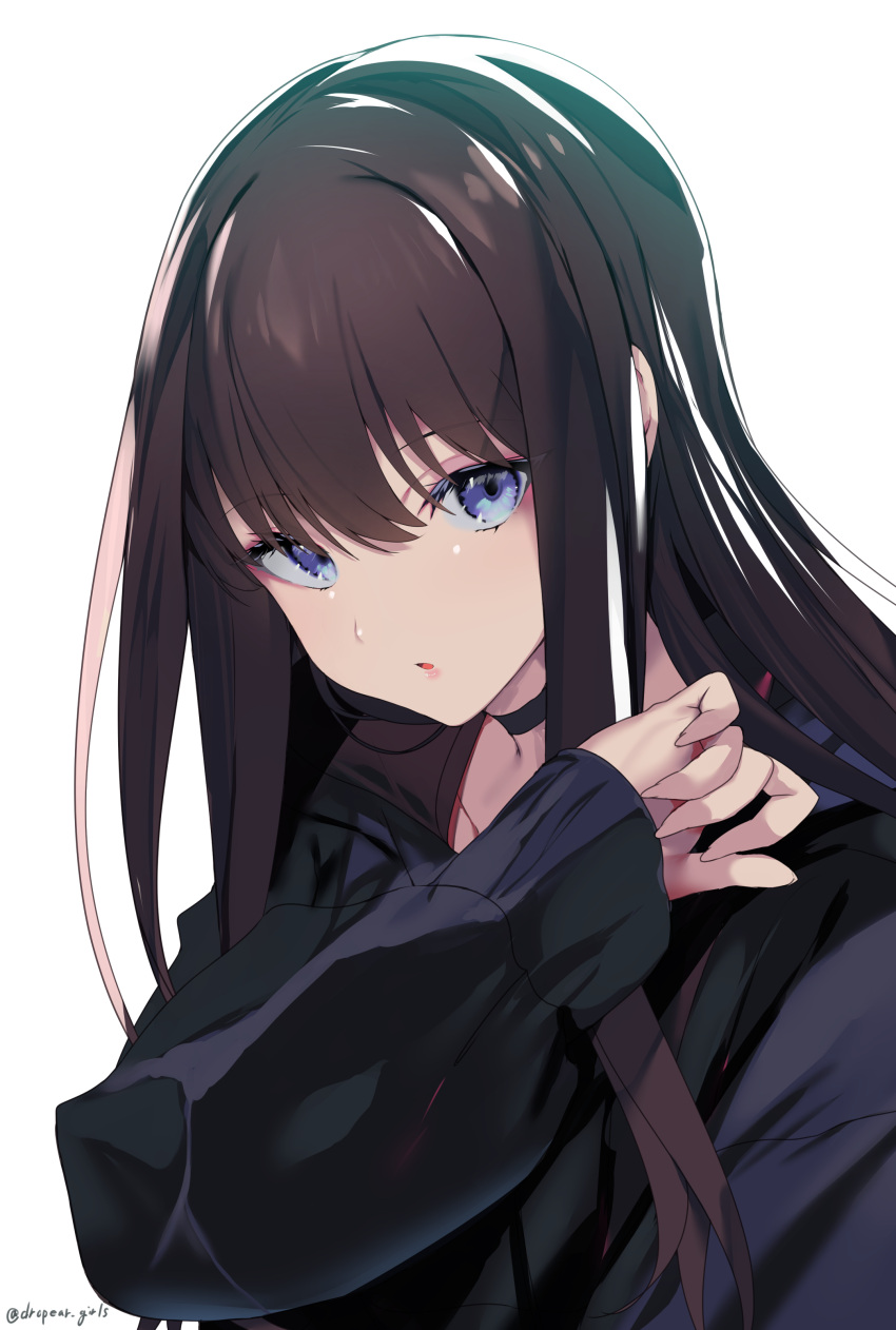 1girl, :o, absurdres, black_choker, black_sweater, blue_eyes, choker, highres