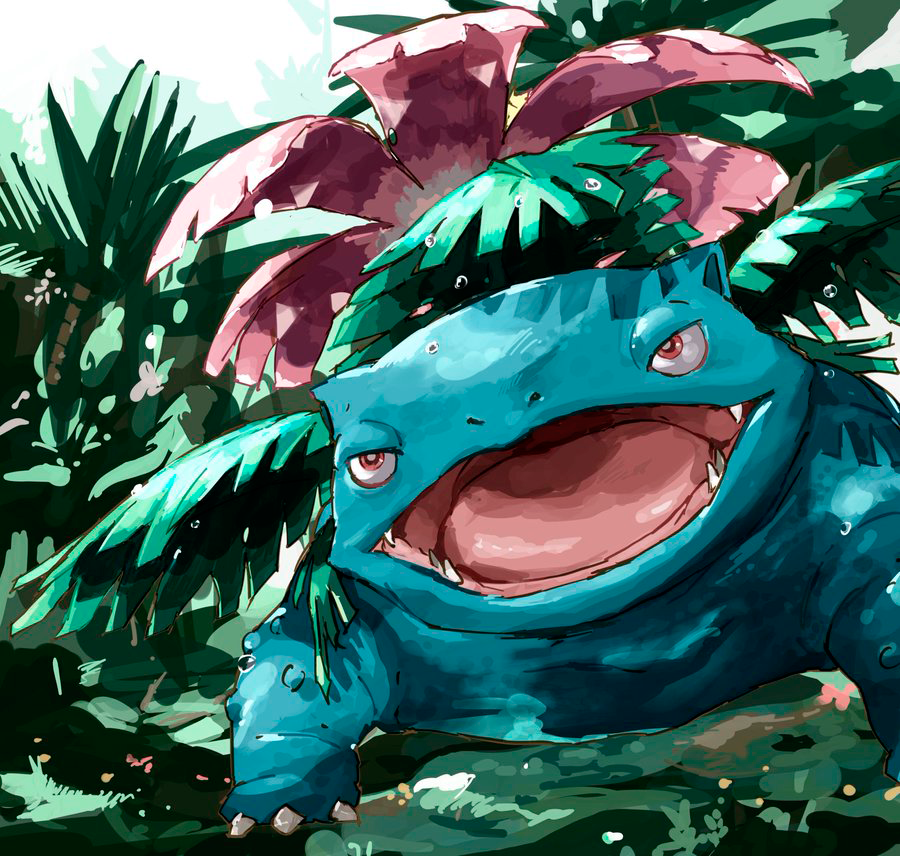 bright_pupils, claws, commentary_request, fangs, leaf, looking_up, no_humans, nyala_(nyala_766)