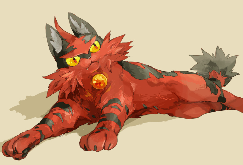 :3, closed_mouth, commentary_request, fangs, looking_to_the_side, lying, no_humans, nyala_(nyala_766)