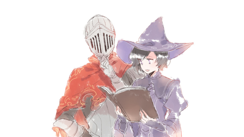 1boy, 1girl, alva_(dark_souls_2), armor, black_hair, book, dark_souls_(series), dark_souls_ii