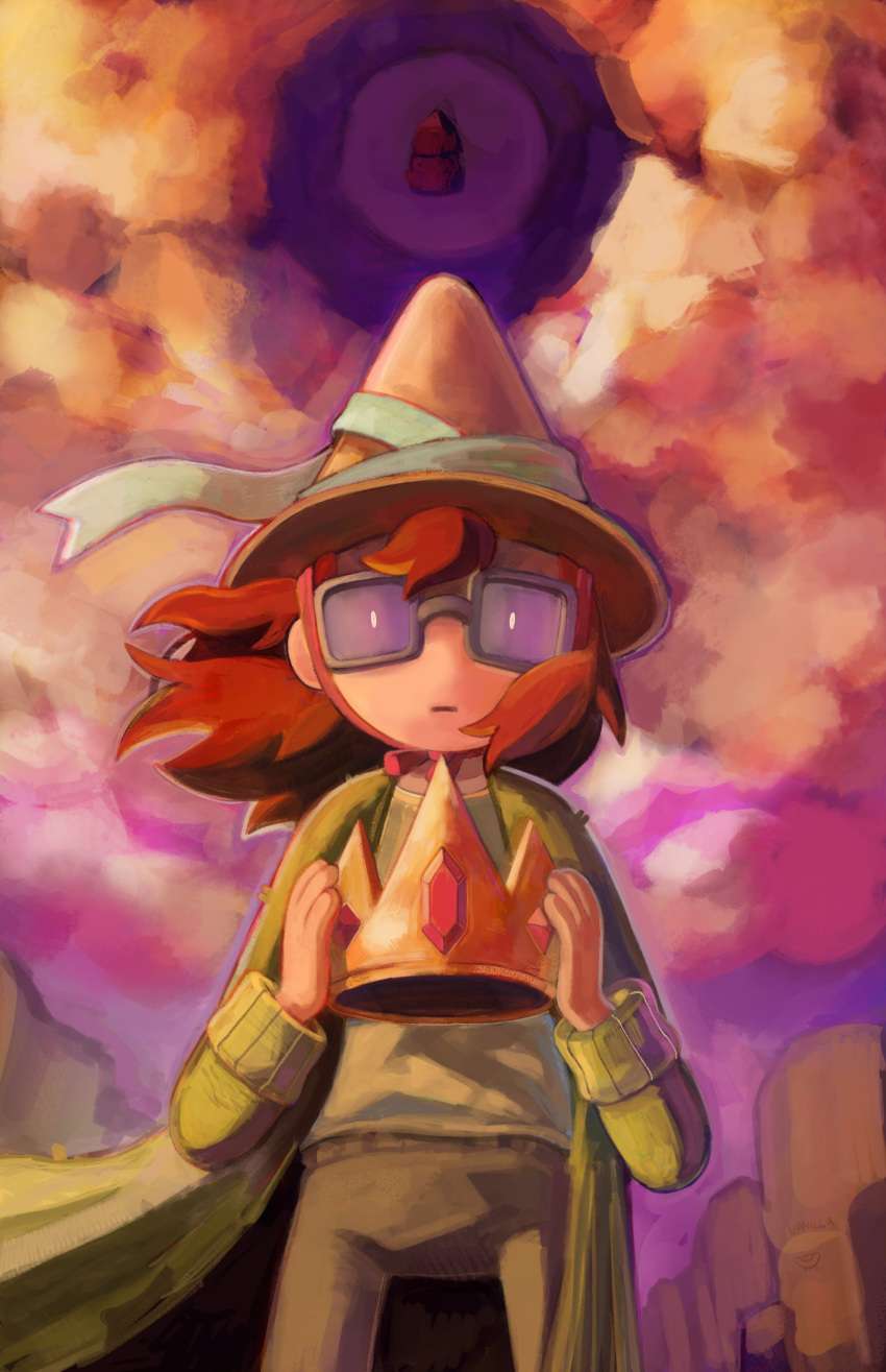 absurdres, adventure_time, coat, crown, glasses, highres, parted_lips, pointy_hat