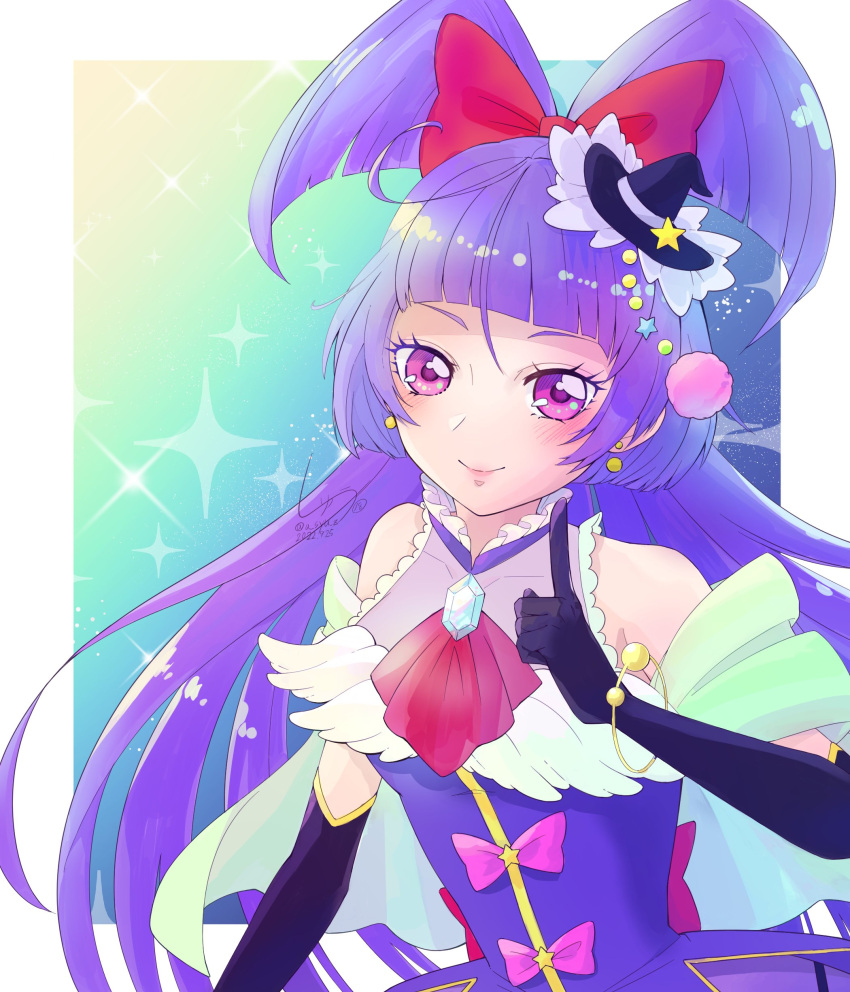 1girl, a_syu_z, absurdres, black_gloves, border, breasts, capelet, cure_magical