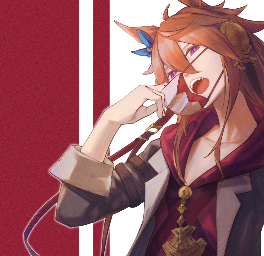 1girl, absurdres, animal_ears, bangs, black_jacket, collarbone, ear_covers, hair_between_eyes