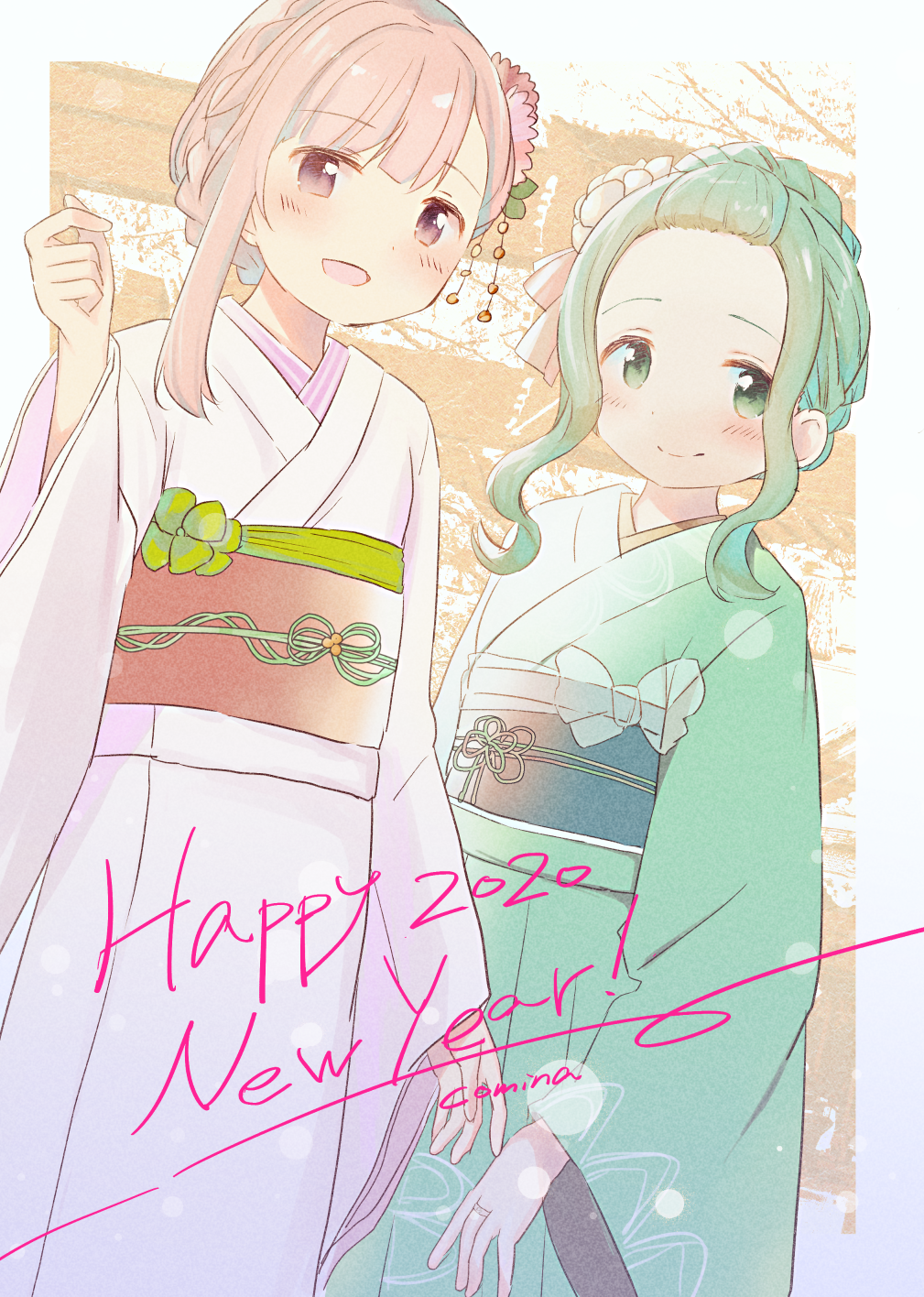 2020, :d, aqua_eyes, aqua_hair, bangs, bangs_pinned_back, blue_sash, blunt_bangs