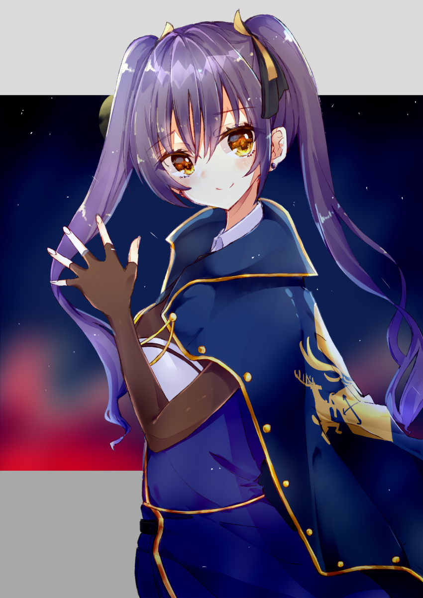1girl, absurdres, assault_lily, bangs, belt, black_belt, black_ribbon, blue_background