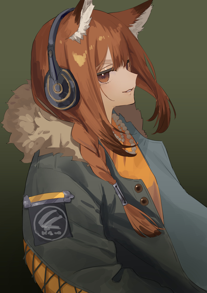 1girl, absurdres, animal_ears, arknights, braid, brown_eyes, brown_hair, commentary