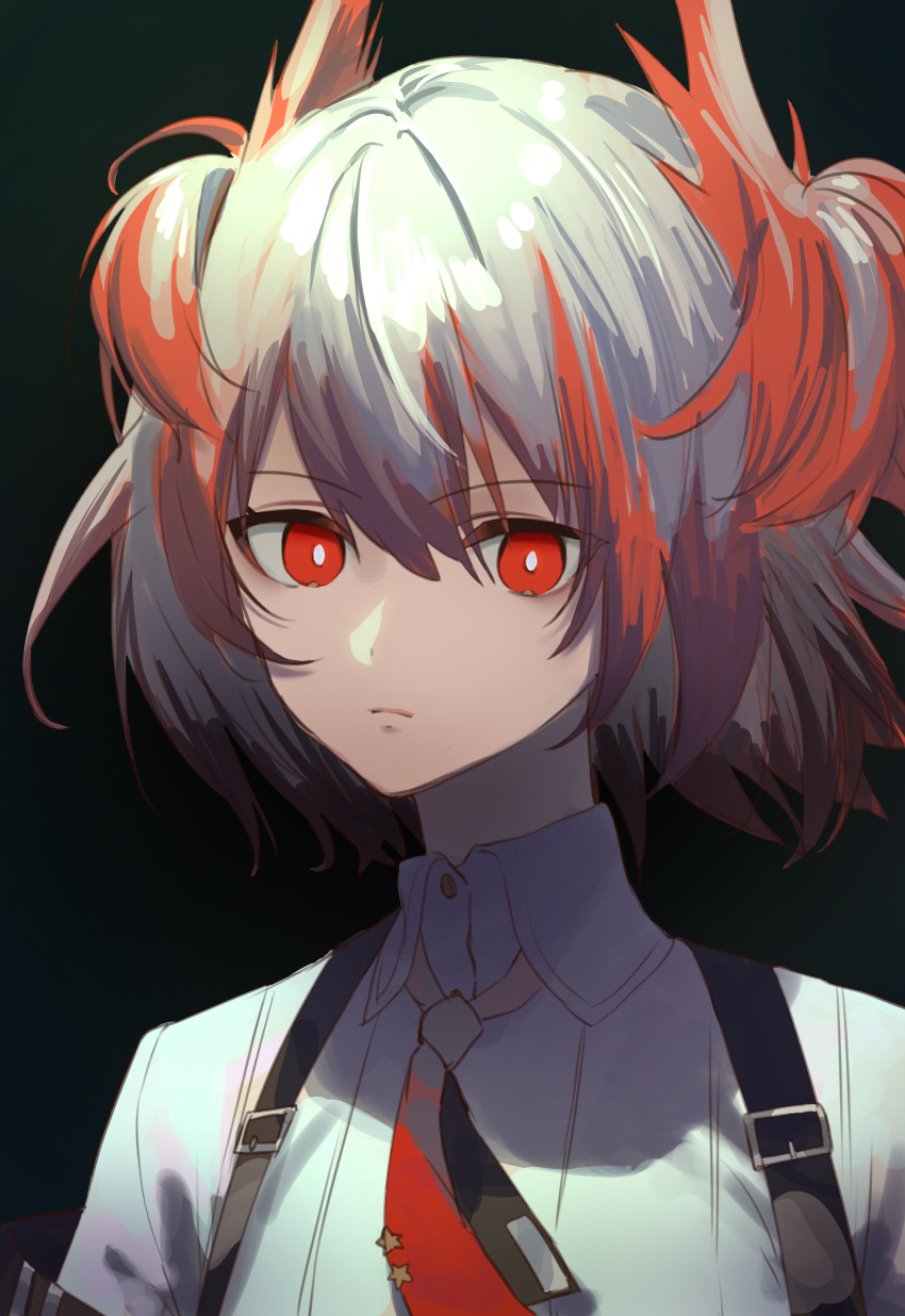 1girl, absurdres, arknights, black_bow, bow, collared_shirt, fiammetta_(arknights), grey_hair
