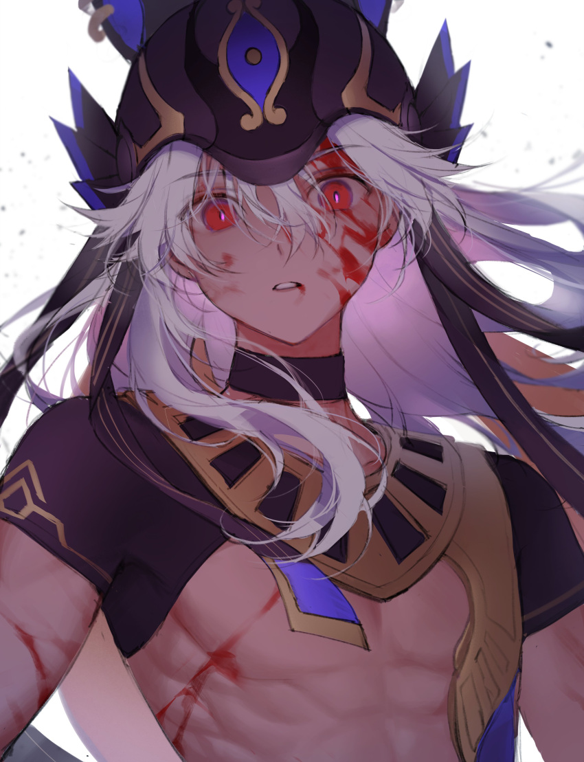 1boy, absurdres, animal_ears, black_choker, blood, blood_on_face, choker, cyno_(genshin_impact)