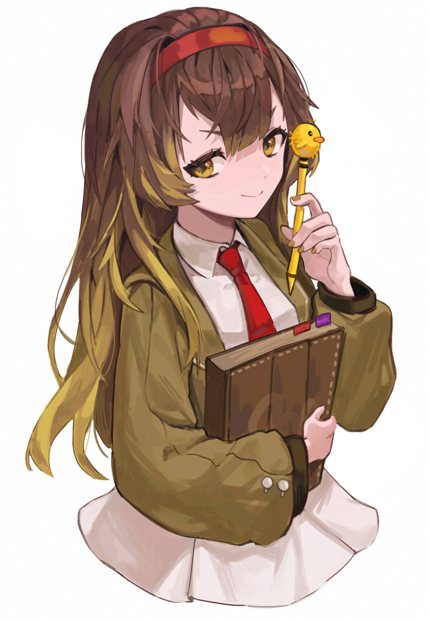 1girl, bangs, blonde_hair, book, brown_hair, commentary_request, cropped_legs, dress