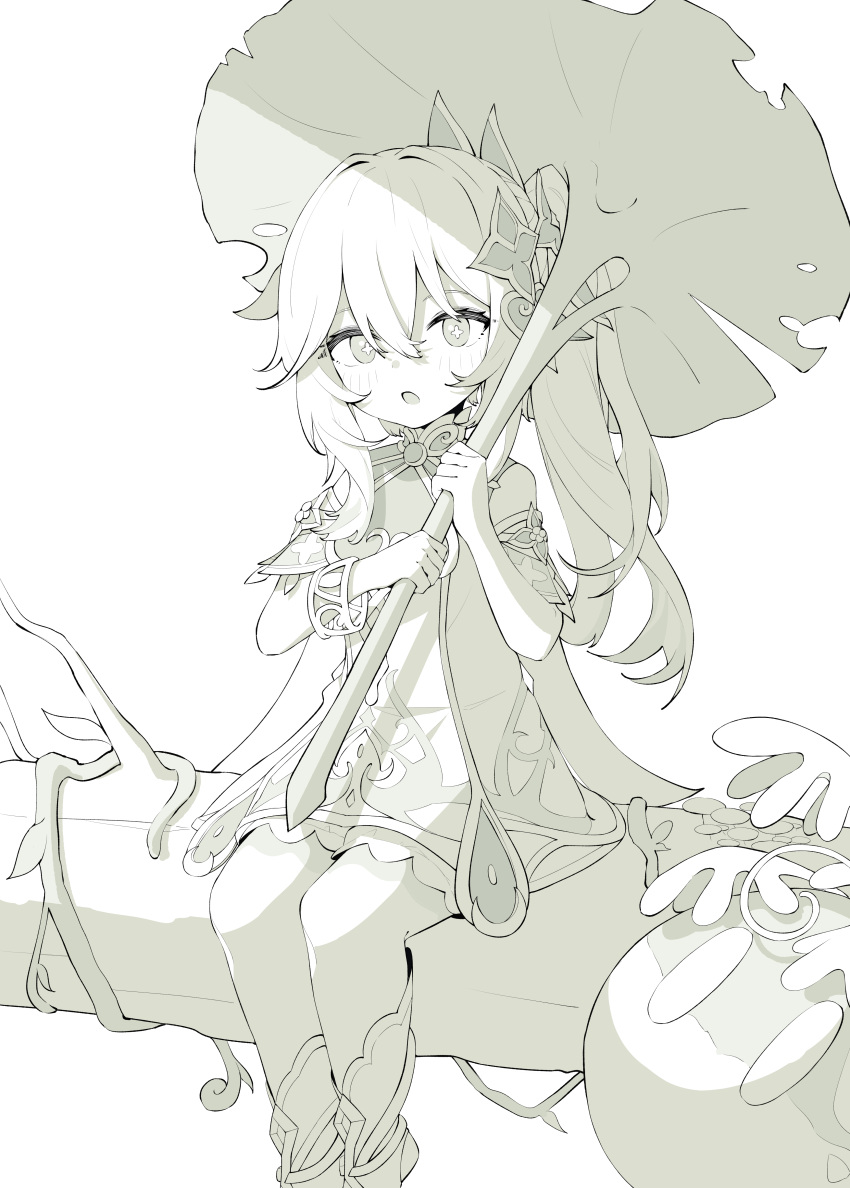 1girl, :o, absurdres, bangs, blush, cross-shaped_pupils, dress, genshin_impact