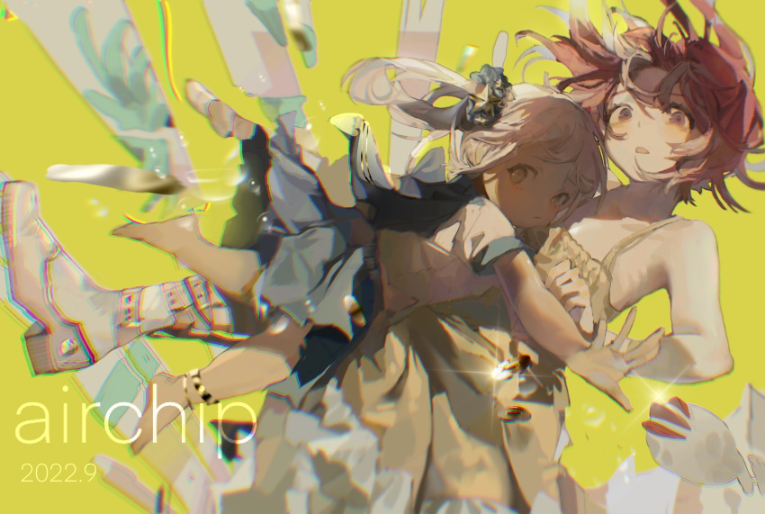 2girls, a_qing_o, alternate_costume, anklet, artist_name, bangs, bare_arms, bare_shoulders
