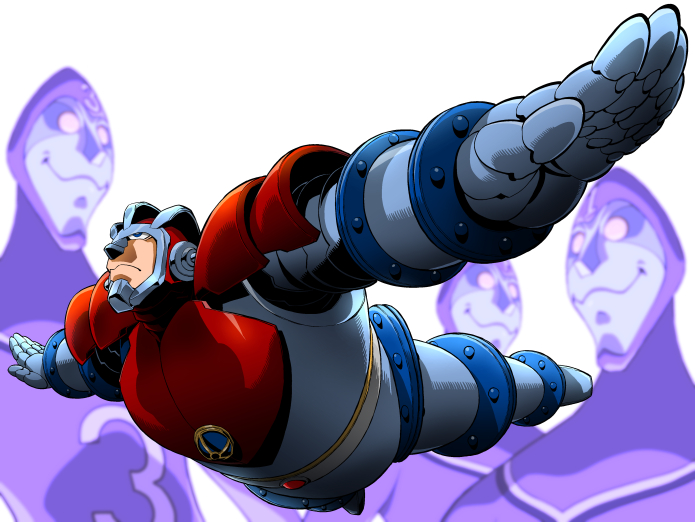 1960s_(style), alien, astroganger, astroganger_(robot), belt, character_request, flying, freefall