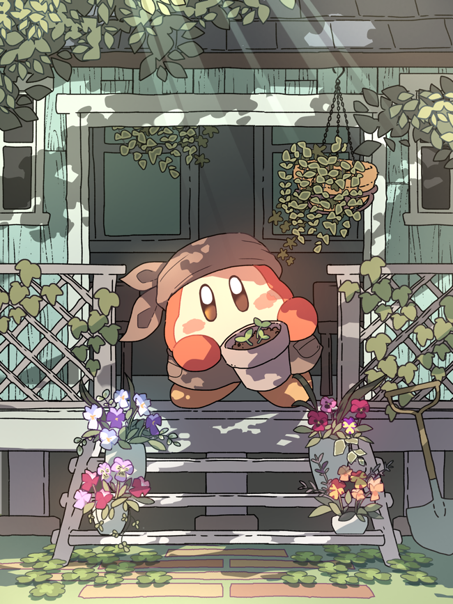 bandana, bandana_waddle_dee, blush, blush_stickers, branch, brown_eyes, day, door