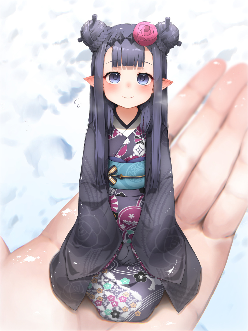 1girl, absurdres, bangs, black_hair, blue_eyes, blunt_bangs, blush, braid