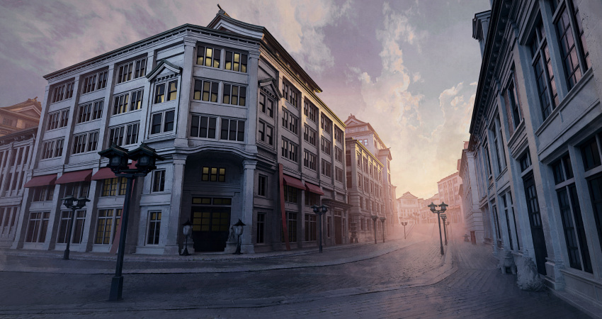 absurdres, architecture, building, clouds, cloudy_sky, highres, hisamesy, lamppost