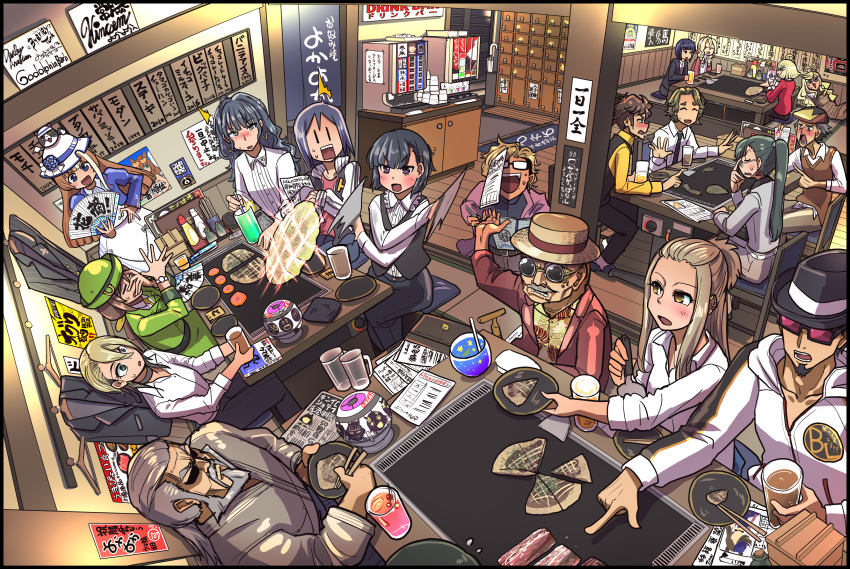 6+boys, 6+girls, akikawa_yayoi_(umamusume), animal_ears, anshinzawa_sasami, artist_self-insert, back, beard