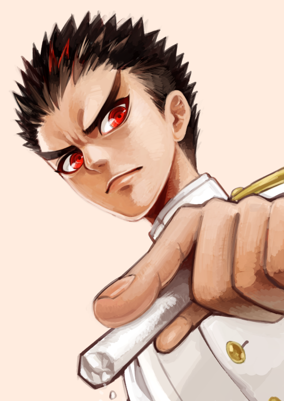 1boy, bangs, black_hair, brown_background, buttons, chalk, closed_mouth, danganronpa:_trigger_happy_havoc