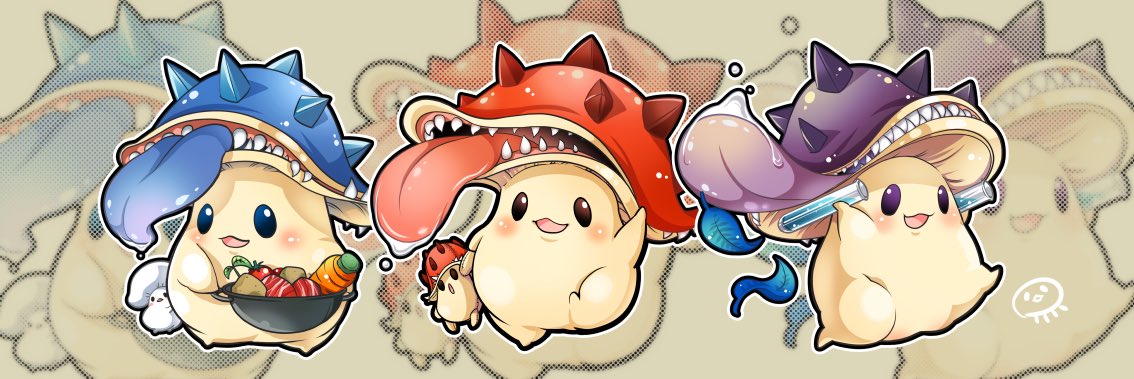 blush, chibi, commentary_request, creature, full_body, halftone, holding_cooking_pot, leaf