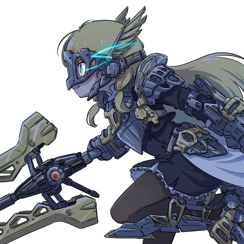 1girl, armor, assault_lily, bangs, black_skirt, blonde_hair, blue_eyes, breastplate