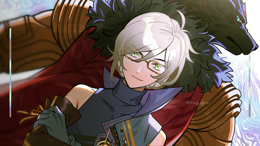 2boys, antenna_hair, armor, back-to-back, bangs, bare_shoulders, black_fur, blue_eyes