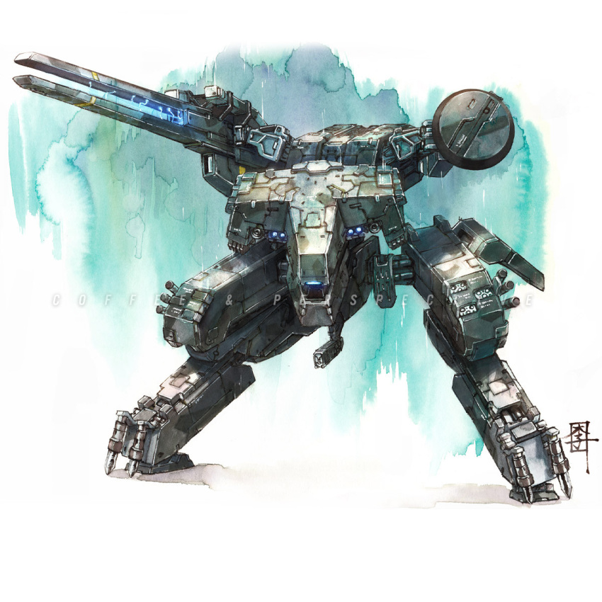 english_commentary, glowing, highres, looking_at_viewer, mar-c!, mecha, metal_gear_(robot), metal_gear_(series)