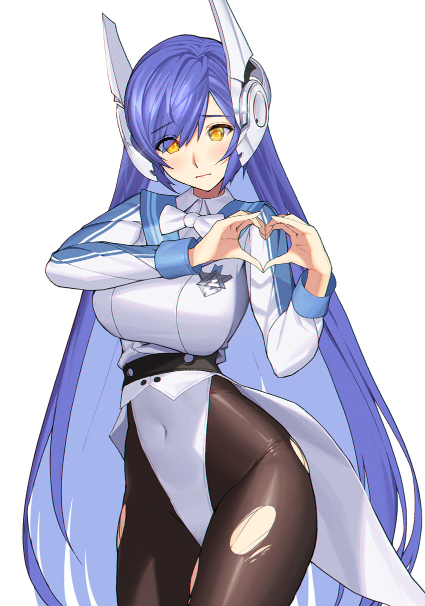 1girl, bangs, belt, black_belt, black_pantyhose, blue_hair, breasts, cowboy_shot